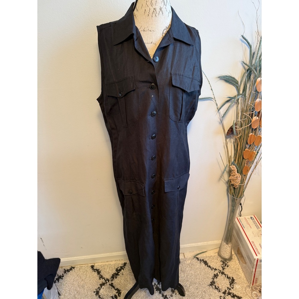 Jacque and Koko Linen Rayon Black Button Front Sleeveless Maxi Dress Size‎ 16